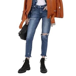 Moussy Vintage Howa Jeans Medium Wash Distressed Raw Hem Made in Japan Size 29